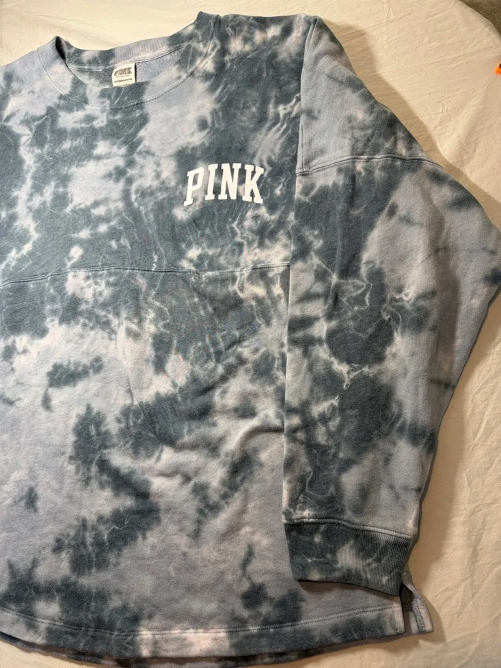 PINK Blue Gray Tie-Dye Crewneck Sweatshirt - Picture 3 of 6